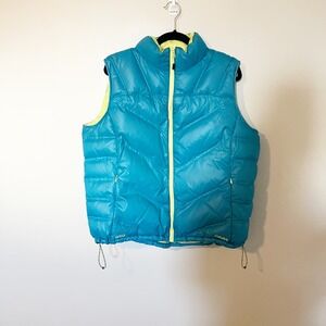 Cabelas Goose Down‎ Puffer Vest Teal Yellow XL 650 Fill Power